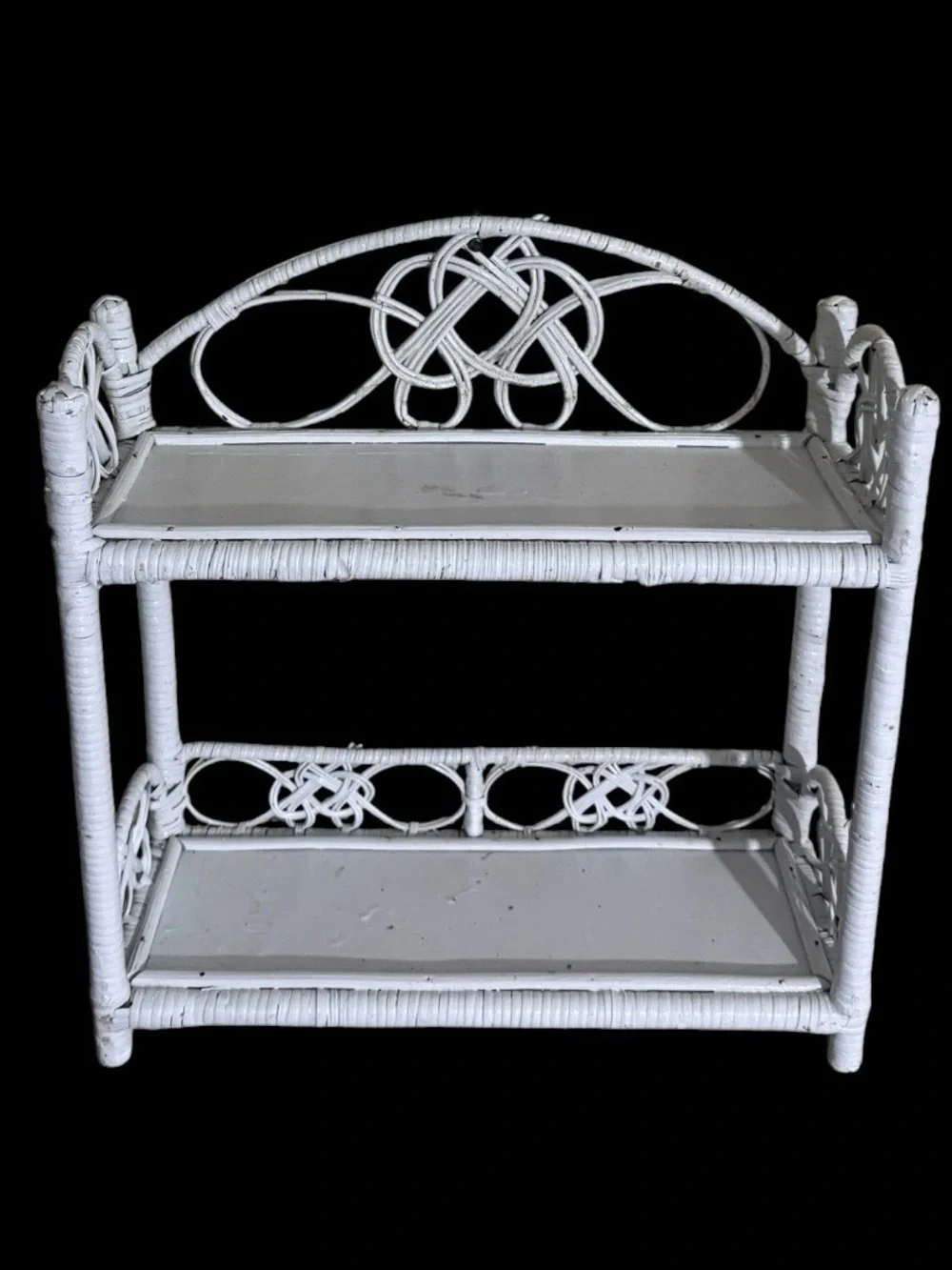 Vintage~1970s~White Wicker & Rattan ~ Two Tier ~ Wall Shelf